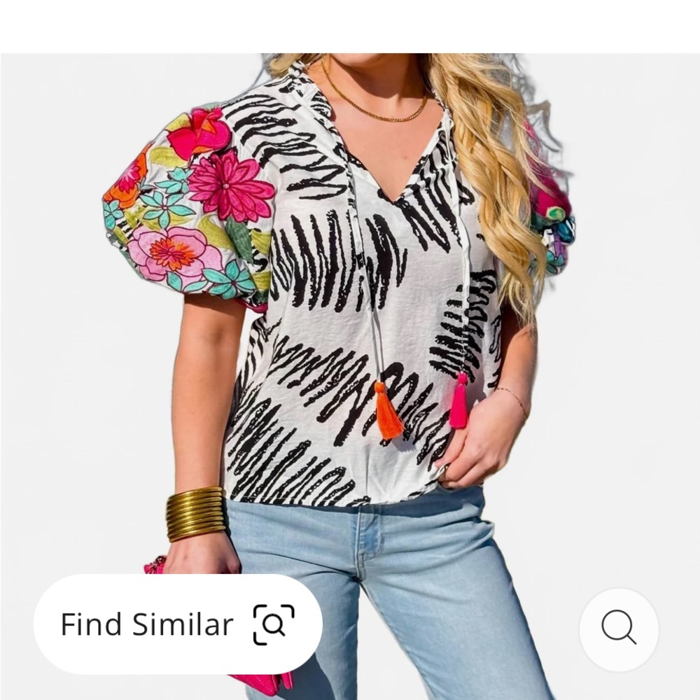 THML embroidered
Tropical Pop Puff Sleeve
Top blouse $98 S casual boho spring - Picture 3 of 12